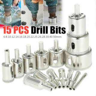 ดอกเจาะ โฮลซอ กระเบื้อง หินแกรนิต หัวเพชร ขนาด 6-50 มม.จำนวน 15 ชิ้น Diamond Tool Drill Bit Hole Saw