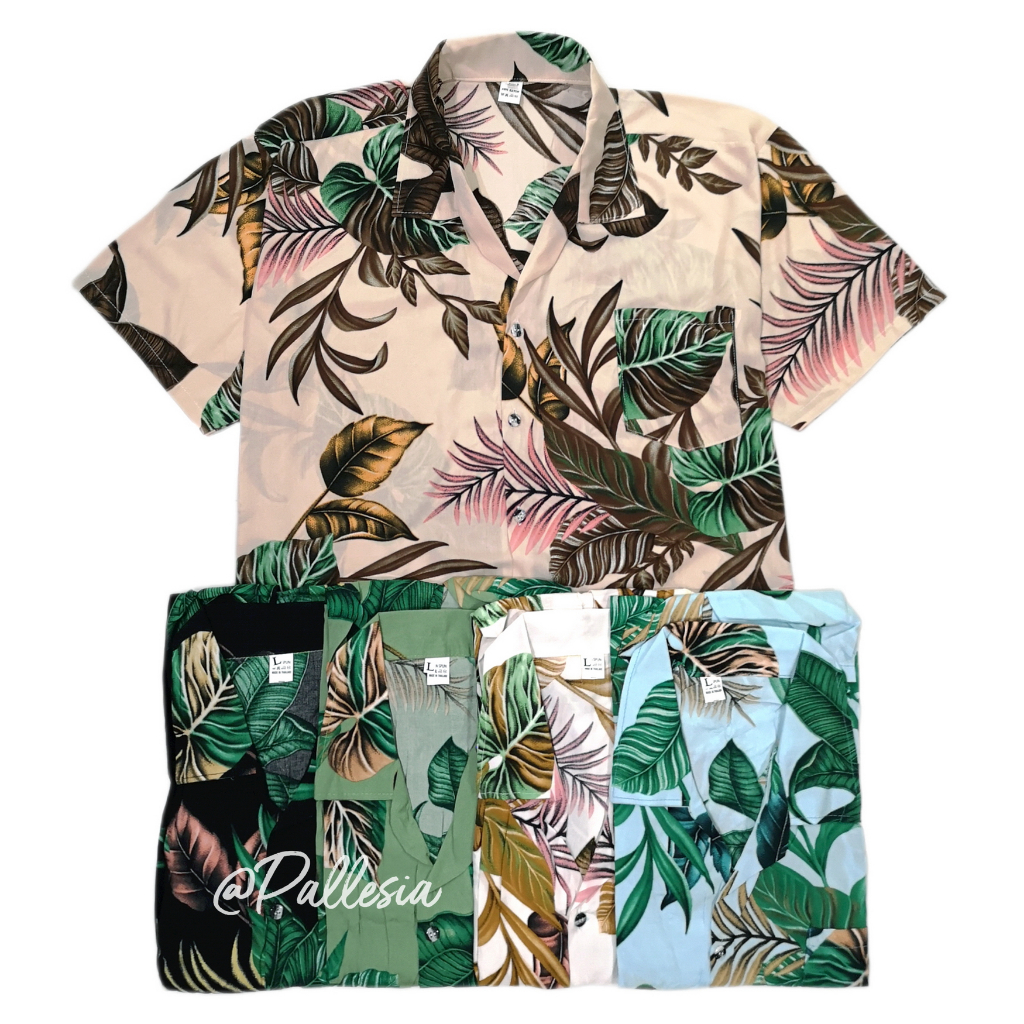 NEW 5สี 4ไซส์ เสื้อเชิ้ตฮาวาย ลายใบไม้ประดับ ผ้านิ่มใส่สบาย HW602