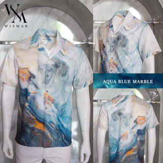 เสื้อเชิ้ตฮาวายแขนสั้นลายหินอ่อน: Hawaii Aqua Marble Shirt(Short-Sleeve)