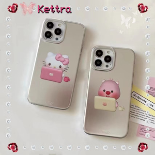 💜Kettra💜สไตล์สร้อยข้อมือ สีเงิน การ์ตูน Hello Kitty iPhone 11 14 pro max ป้องกันการหล่น ขอบเต็ม case for iPhone 12 13