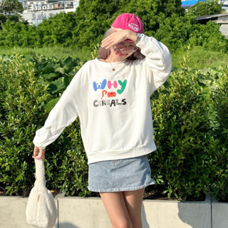เสื้อแขนยาว สเวตเตอร์ สีขาวครีม why so cereals 💕เสื้อกันหนาวแฟชั่น เสื้อแขนยาวลายน่ารัก