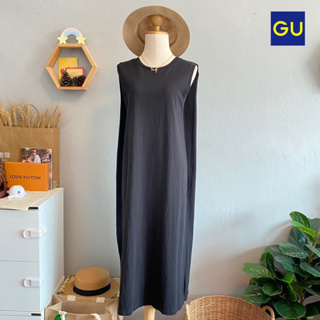 🇯🇵 GU เดรสลำลอง ผ้ายืด มือสอง แบรนด์ญี่ปุ่นแท้💯% Size XL (อก 34”) สีดำ แขนกุด ดีไซน์เก๋  ชายผ่า ไม่มีกระเป๋าข้าง L16