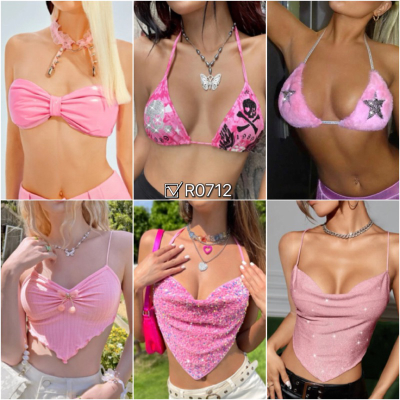 (พร้อมส่ง) เสื้อสายเดี่ยวโทนสีชมพู เสื้อแฟชั่นผู้หญิงเซ็กซี่ R0712
