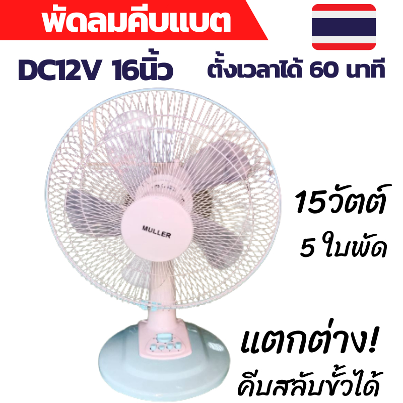 พัดลมคีบแบต รับไฟ 12v-18V ขนาด 16นิ้ว รูปที่ 2
