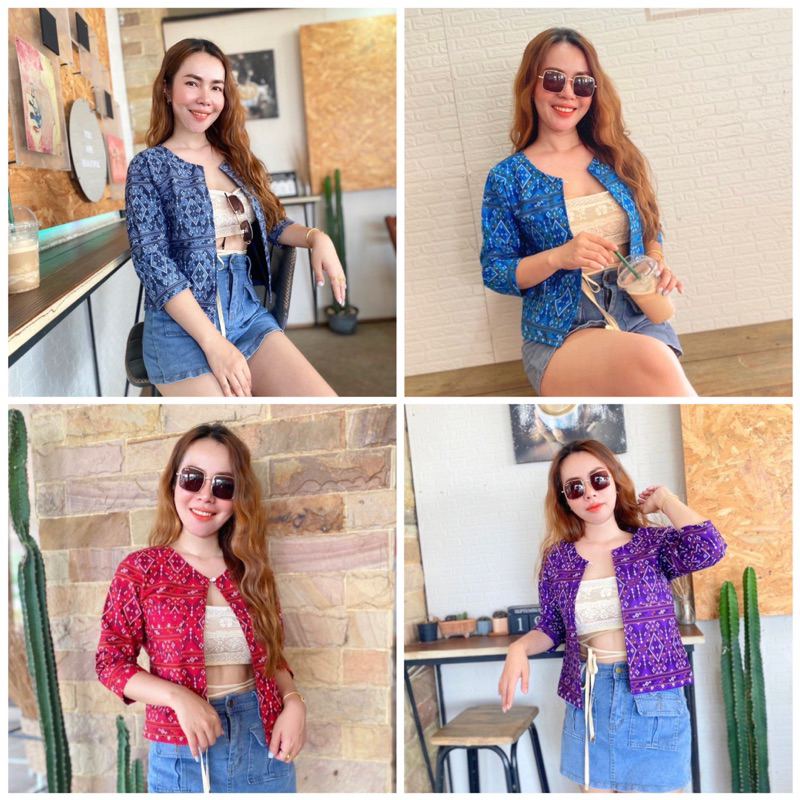 เสื้อคลุมคอกลม แฟชั่น ลายขิดแพรวากาฬสินธุ์