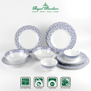 ชุดอาหาร 10ชิ้น ลวดลาย ROYAL COTTON ROSE บัวไทย เนื้อพอร์ชเลน (Porcelain) ชุดอาหารสำหรับ 2 ท่าน แบรนด์รอยัล ปอร์ซเลน