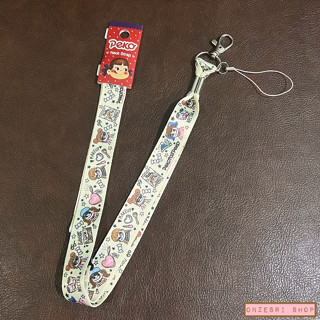 สายคล้องคอ/บัตร มีที่ห้อยมือถือตรงปลาย ลาย Fujiya Peko Milky สีครีม ขนาดสาย 90 x 2 ซม.