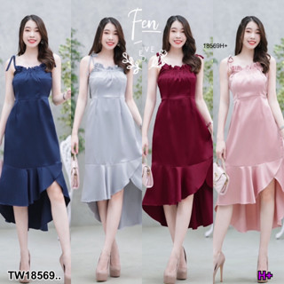 TW18569 Dress คอหน้ารุดสายผูกไหล่