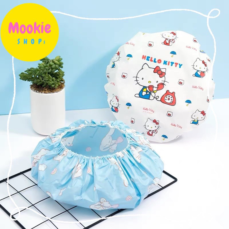 🎁พร้อมส่ง🇹🇭ในไทย (1 แพค มี 3 ชิ้น)🧖🏻‍♀️หมวกอาบน้ำ miniso sanrio Hello kitty cinnamon my melodyหมวกคลุมผม