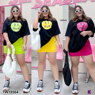 TW18564 Set #Bigsize 2 ชิ้น เสื้อยืดแขนสั้น+ กระโปรงสั้น