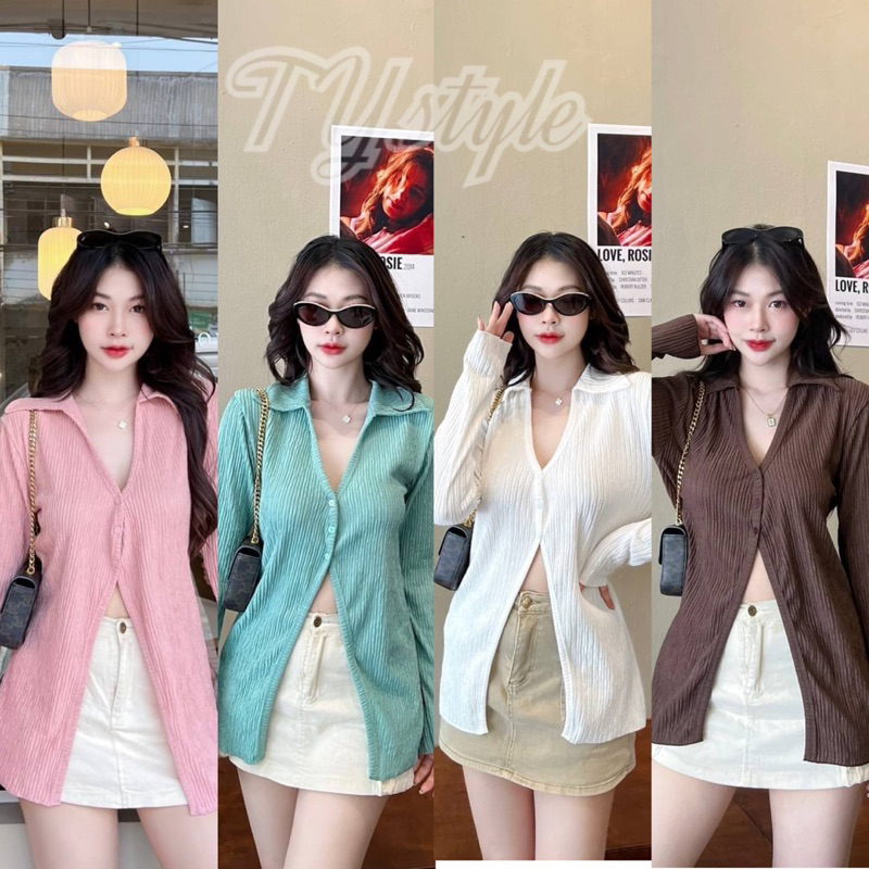 ✔️พร้อมส่ง✔️เสื้อแขนยาว แต่งกระดุมหน้า แหวกหน้าช่วงเอว เก็บทรวดทรง ใส่แล้วดูเพรียว #SHN02