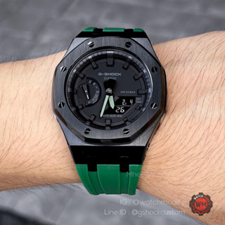 G-Shock GA-2100 modified Hulk all Black Dial Green Rubble Strap