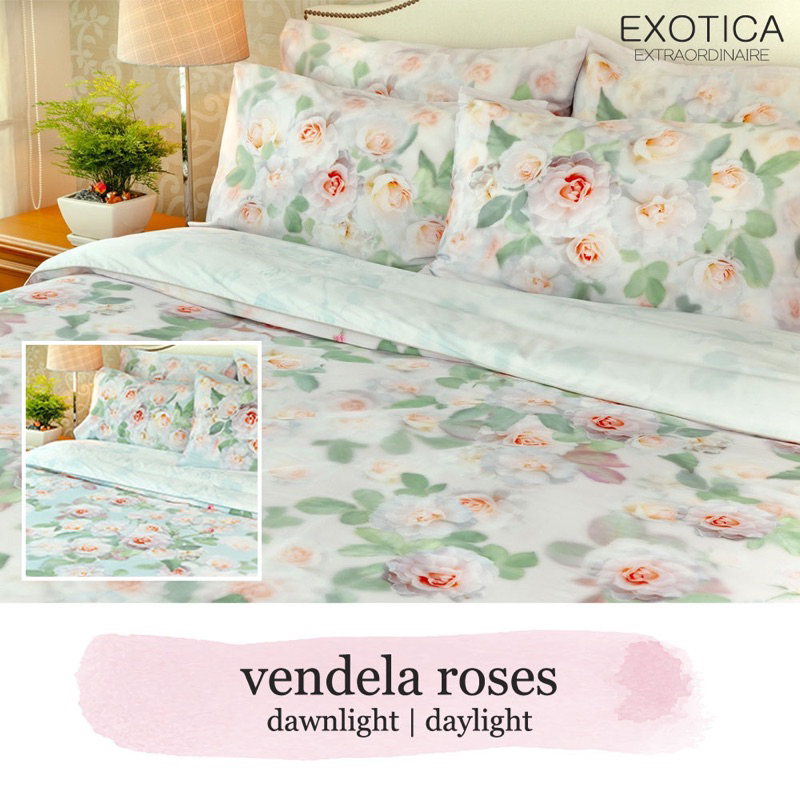 Bedsheets, Pillowcases & Bolster Cases 1560 บาท EXOTICA ชุดผ้าปูที่นอนรัดมุม + ปลอกหมอน ลาย Vendela Roses สำหรับเตียงขนาด 6 / 5 / 3.5 ฟุต Home & Living