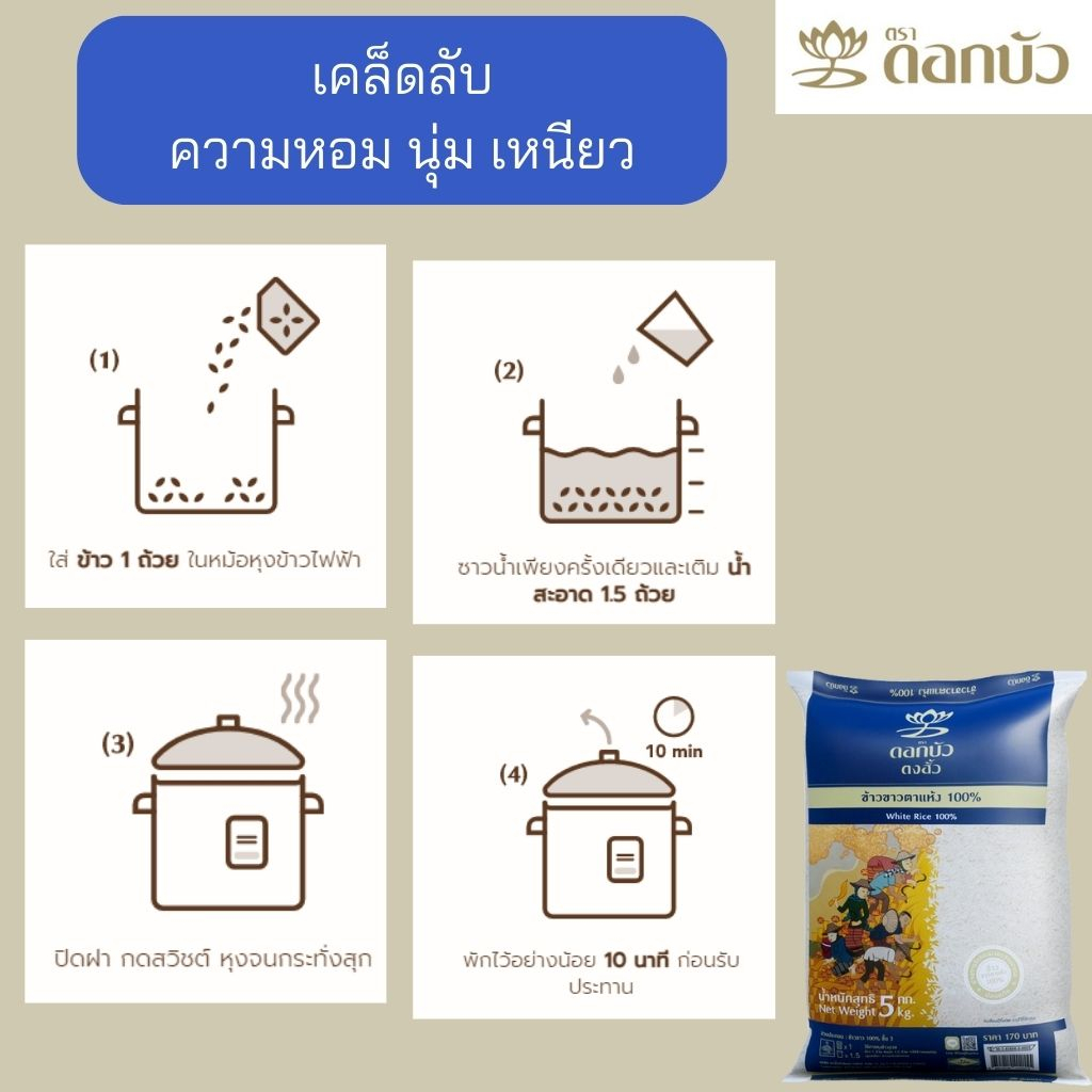 ข้าวตราดอกบัว ข้าวขาวตาแห้ง 100% 5 กก.Pack 2 ถุง ราคา ถูกที่สุด ดีลบีเคเค แกลเลอรีภาพที่ 3