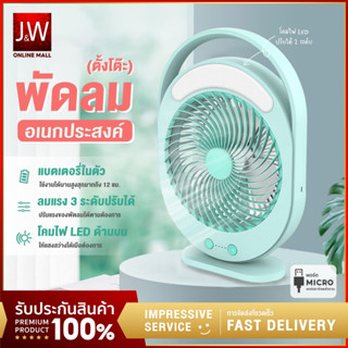 Kamisafe พัดลมพกพา 8 นิ้ว ชาร์จแบตได้ มีไฟ LED ในตัว ลมแรง 5 ใบพัด เสียงเงียบ พัดลมตั้งโต๊ะ พัดลมแคมป์ปิ้ง พัดลมusb