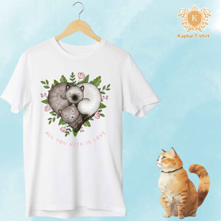 T-Shirt เสื้อยืด ลายข้อความ Cat Lover เนื้อผ้าCotton100% เบอร์32 ใส่สบาย ใส่ได้ทั้งหญิงและชาย