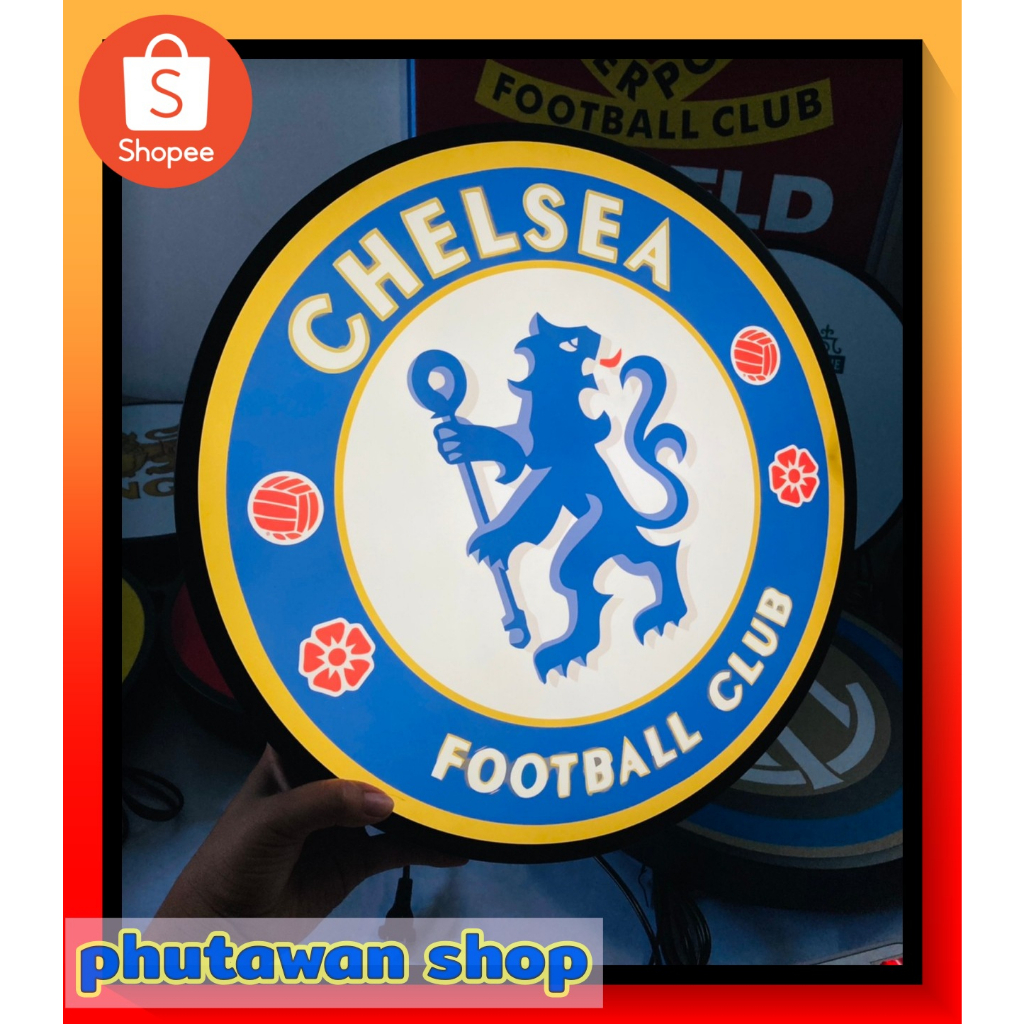 ป้าย ป้ายไฟLED chelsea เซลซี พร้อม จานรองแก้ว 3 ชิ้น chelsea lightbox one side diameter 30 cm and 40cm and cork coaster