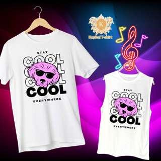 T-Shirt เสื้อยืด เสื้อแขนกุด สีขาว ลายStay cool everywhere เนื้อผ้าCotton100% เบอร์32 ใส่สบาย ใส่ได้ทั้งหญิงและชาย