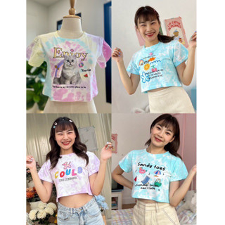 🌈พร้อมส่ง🌈 Baby crop เสื้อครอป ผ้ามัดย้อมสีพาสเทล ลายน่ารักก ต้อนรับซัมเมอร์ สีไม่ตก100%