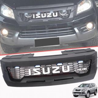 กระจังหน้า หน้ากระจัง โลโก้ใหญ่ สีขาว ไฟ LED สีขาว รุ่น อีซูซุ มิวเอ็กซ์ ISUZU MU-X MUX ปี 2012 - 2016 สีดำด้าน 1 ชิ้น