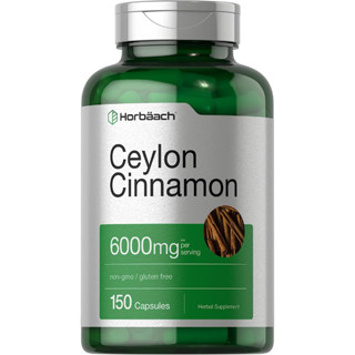 Horbaach Ceylon Cinnamon 150 Capsules 6,000 mg. ลดระดับน้ำตาล ลดไขมัน สารสกัดอบเชย