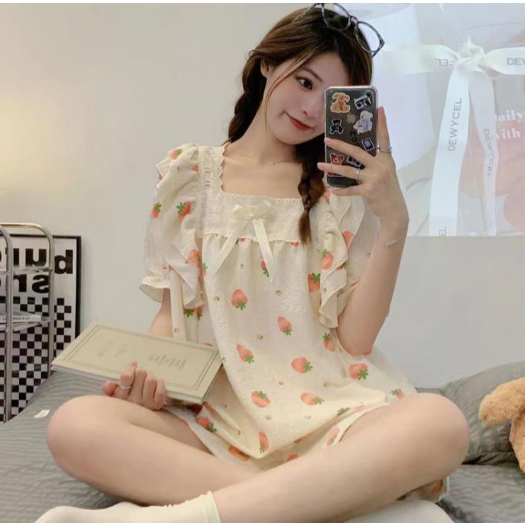 🍒🧸(ราคาต่ำสุด)ชุดนอนลายดอกมรกต，ชุดนอนแสนสบาย，สดและน่ารัก，11 สไตล์ให้เลือก，ขาสั้น+เสื้อ，M-2XL - รูปที่ 3