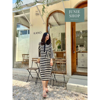 JUNIE SHOP เดรสเกาหลี เดรสไหมพรมคอปกเชิต