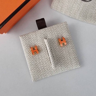 (ผ่อน0%) ต่างหู New Hermes Mini Pop H Earrings  ตัว H สีส้มทอง