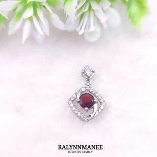 O6459 จี้พลอยโกเมนแท้ ( Garnet ) ตัวเรือนเงินแท้ 925 ชุบทองคำขาว