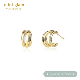 Miniglam Martin Curve Gold Metal Earrings ต่างหูห่วงเมทัลลิคสเตนเลสสตีลสีทอง