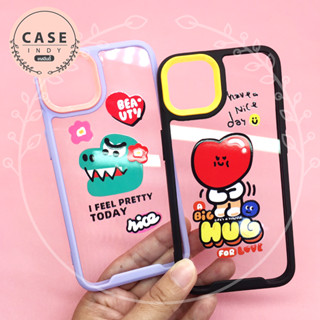 พร้อมส่ง 7+/8+ 11 13 เคสขอบสีหลังใสกันเลนส์กล้องสีสดใส พิมพ์ลายการ์ตูน