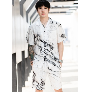 เสื้อเชิ้ตฮาวายแขนสั้นและกางเกงลายหินอ่อน(หินอ่อนแบล็คคลาวด์ ): Hawaii Black Cloud Marble Shirt (Short-Sleeve)