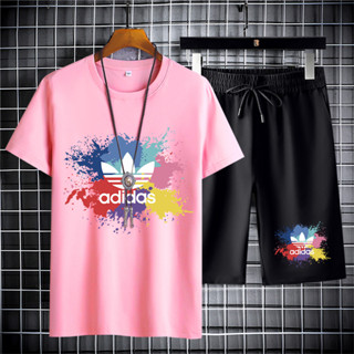 D143+DKC143B ชุดเซ็ทเสื้อแขนสั้น+กางเกงขายาว ใส่ได้ทั้งชายและหญิงผ้านุ่มใส่สบาย.ลายแฟชั่น