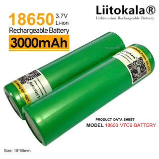 [แถมกล่องใส่ถ่าน] ถ่านชาร์จ 18650 Sony VTC6 3000mah 3.7V สินค้าแท้รับประกันจากบริษัท Liitokala