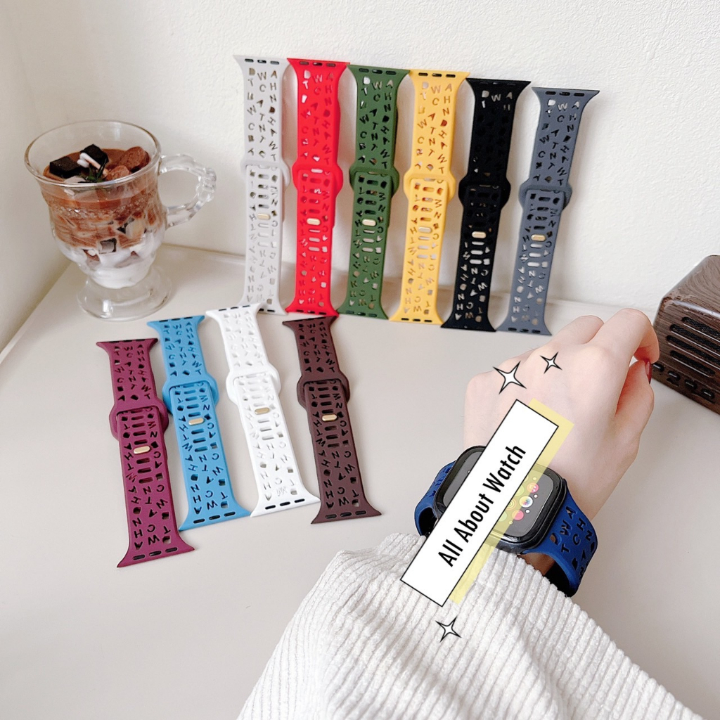 พร้อมส่ง สายนาฬิกา ฉลุลายภาษาอังกฤษ ใช้ได้กับ Smart Watch 8 7 6 5 4 3 2 1 Se Ultra 8 Pro Hello Ultra