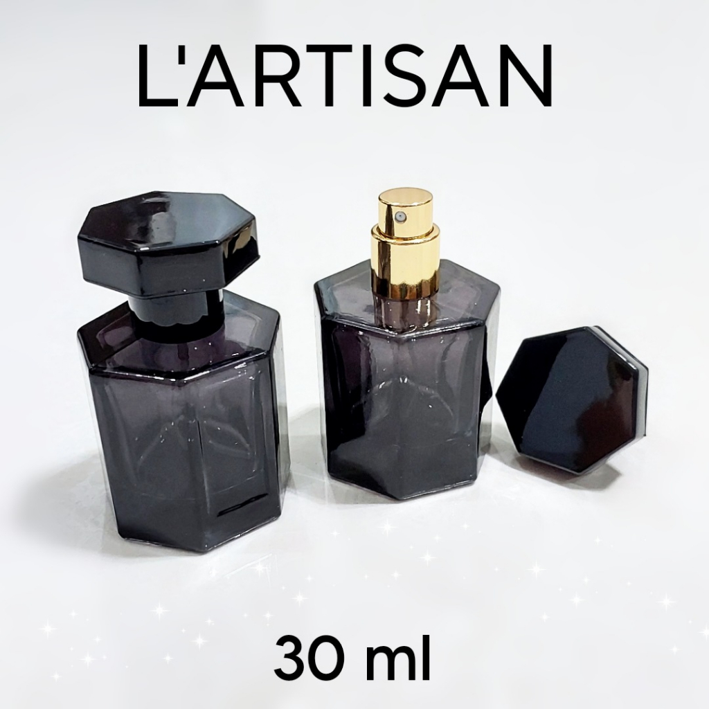 ขวดน้ำหอมสเปรย์ รุ่น ลาร์ติซอง L'artisan ทรง 7 เหลี่ยม ขวดดำ (ขวดเปล่า) 30 ml lartisan-ฝาสเปรย์ทอง
