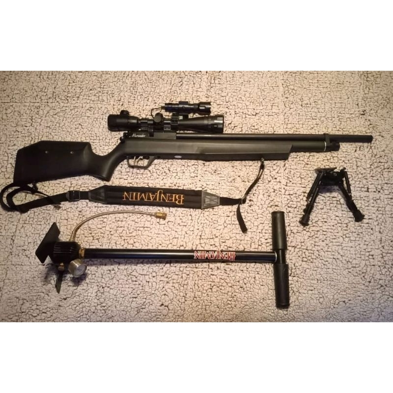 Benjamin Marauder PCP .22 synthetic stock with scope, bipod, and pump