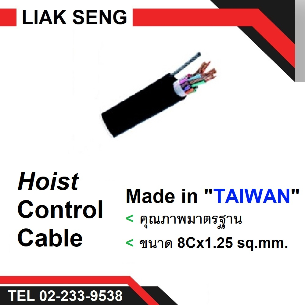 สายไฟ มีสลิง สายคอนโทรล (Control Cable) 8Cx1.25 sq.mm. ใช้กับรอกไฟฟ้า เครนไฟฟ้า เครนโรงงาน ตัดแบ่งขาย (ราคา/เมตร)