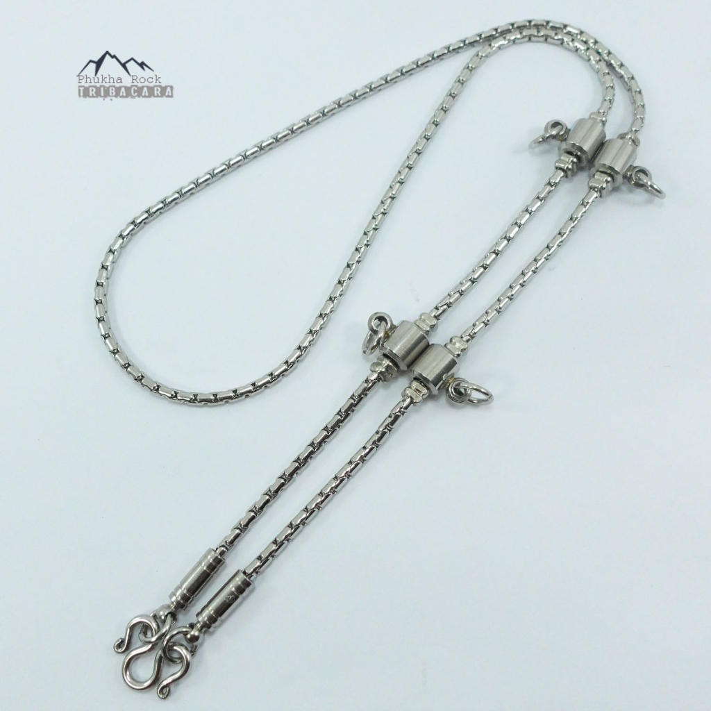 U85 ลายผ่าหวายข้อยาว 3 มม ยาว 28 นิ้ว แขวน 5องค์ สร้อยคอ สร้อยสแตนเลส สร้อยพระ stainless necklace