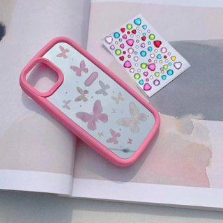 💕ส่งของขวัญ💕เคสไอโฟน 14 Pro Max 13 12 11 เคส for เคสไอโฟน11 ผีเสื้อ สติกเกอร์เพชร กระจกเงา พกง่ายๆ การป้องกันการตก Case