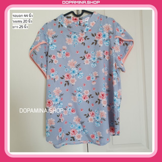 [HSH004] [มือ 1] รอบอก 44 นิ้ว [สีฟ้า] เสื้อผ้าสาวอวบ เสื้อผ้าแฟชั่นผู้หญิง คอจีน แขนกลีบบัว ติดกระดุมคอด้านหลัง