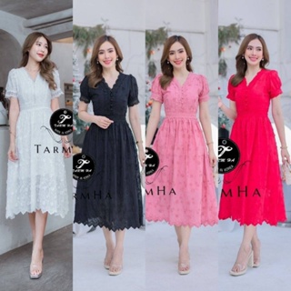 3Dเดรสเพื่อนเจ้าสาว4สี!!! S-6XL Dress เดรสดำ,เดรสขาวงานปักดอกไม้3มิติแขนพอง งานป้าย Tarm Ha