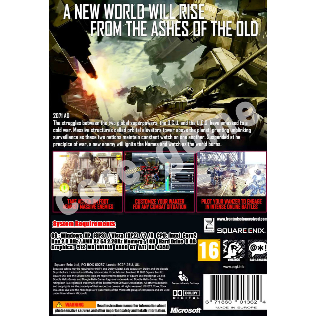 Front Mission Evolved แผ่นและแฟลชไดร์ฟ  เกมส์ คอมพิวเตอร์  Pc และ โน๊ตบุ๊ค