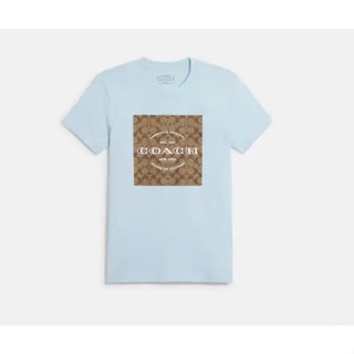 แท้!! เสื้อยืด Coach Signature T Shirt In Organic Cotton สีฟ้า icy blue ใหม่