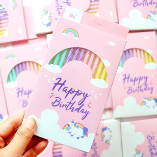 ถูกสุด <พร้อมส่งในไทย 🇹🇭> เทียน Happy birthday 🎂 เทียนวันเกิดก้านยาว สายรุ้ง 🌈 กล่องละ 12 ชิ้น
