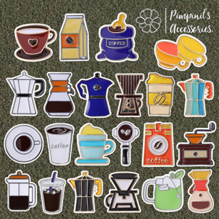 ʕ •ᴥ•ʔ ✿ พร้อมส่ง : เข็มกลัดเซ็ทอุปกรณ์ชงกาแฟและแก้วกาแฟ | Coffee Maker &amp; Coffee Cup Enamel Brooch Pin Set.