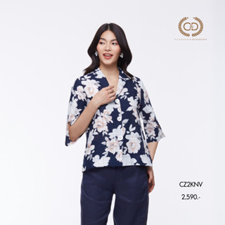 C&amp;D เสื้อผู้หญิง เสื้อเบล้าแขนสั้นลายดอกสีน้ำเงิน (CZ2KNV)