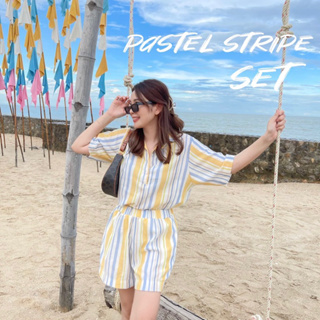 (โค้ด L299HIT ลด 20%) PASTEL STRIPE SET เซ็ทขาสั้นสีโทนพาสเทล ผ้าฝ้ายทอผสม ใส่สบาย กางเกงมีกระเป๋า รีดง่ายยับยาก