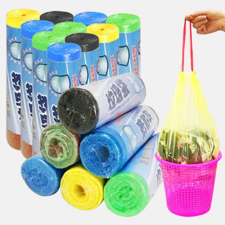 LJD-02 ถุงขยะแบบม้วน มีหูหิ้ว แบบใสมีสี ไม่มีกลิ่นเหม็น ขนาด 45x50 ซม.