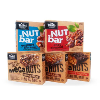 tasti Mega nut nutty crunch / caramel 240g. ถั่วบาร์เคลือบช็อกโกแลต และ รสคาราเมล